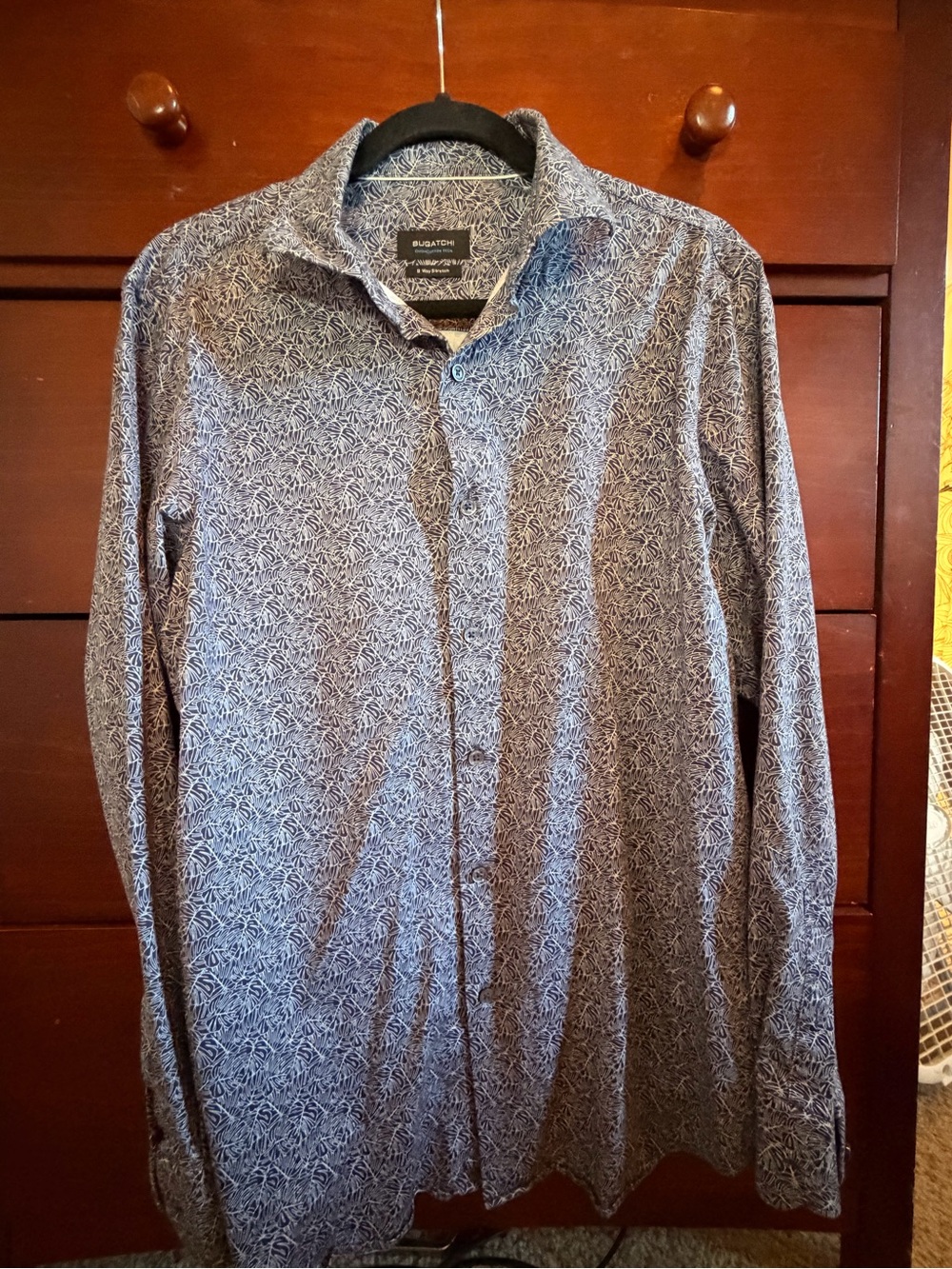Bugatchi Men's Long-Sleeve Button-Down Shirt in Blue and Gray Print